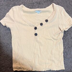 AE yellow Button-Front Ribbed Top